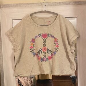 Natural Life Floral Peace Sign Beige Boxy Tee
